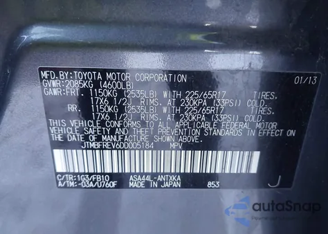 2013 Toyota Rav4 Le z USA, uszkodzony, nr VIN JTMBFREV6DD005184